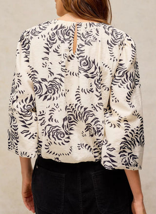 White Stuff Lyra top in Ivory, relaxed fit viscose blouse with a playful animal print