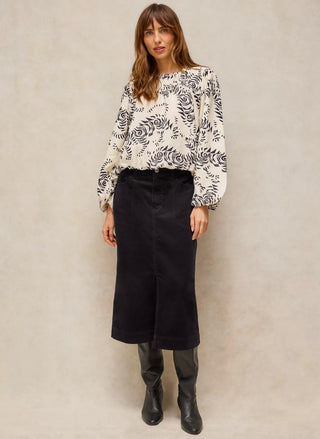 Relaxed White Stuff Lyra Bubble Hem Top in Ivory tiger print, a fall blouse for work and weekends - August Boutique