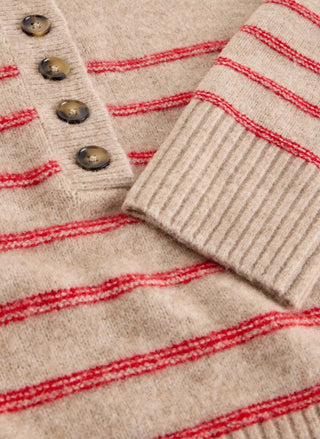 Women's striped Henley sweater by White Stuff, soft wool-blend knit in natural tones with regular fit