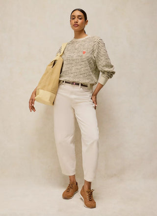 White Stuff ivory multi stripe crew neck pullover, cozy cotton sweatshirt for fall and winter layering