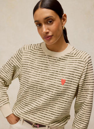 White Stuff Daydreams Striped Crew Neck Sweatshirt in ivory multi stripe, women's long sleeve organic cotton pullover - August Boutique