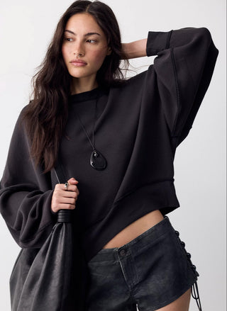 Free People Skyline LS Thermal, women's oversized long sleeve ribbed thermal top with crew neck - August Boutique