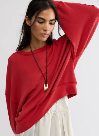 Free People Skyline LS Thermal, relaxed ribbed knit long sleeve crew neck top for fall and winter - August Boutique