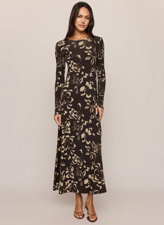 Z Supply Lilian Freya Floral Dress, cozy long flowy brown floral jersey dress for fall and winter - August Boutique