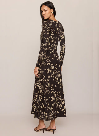 Z Supply Lilian Freya dress with boat neckline in a warm fall floral print
