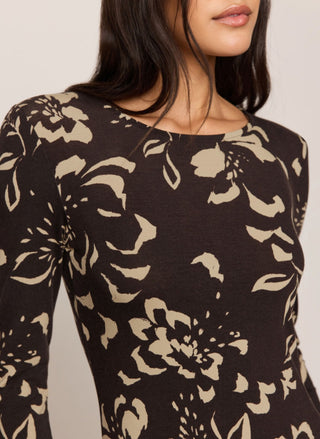 Brown floral long sleeve dress by Z Supply, soft stretch jersey with easy pull-on fit