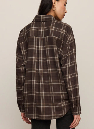 Dark Roast plaid flannel by Z Supply, buttery-soft button-front shirt with chest pocket