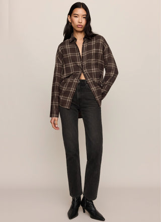 Z Supply River Plaid shirt in a relaxed fit, lightweight brown flannel for fall layering