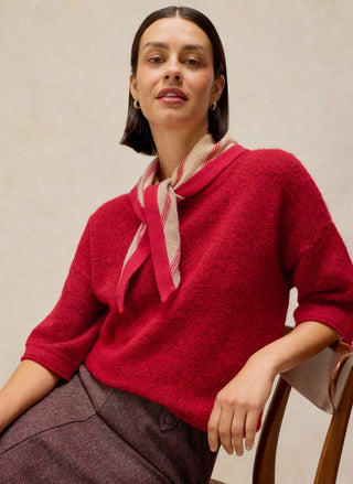 White Stuff Kate Red Sweater, women's bright red knitted tee with crew neck and 3/4 sleeves - August Boutique