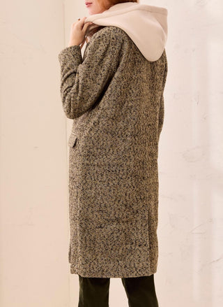 Women's TRIBAL saddle brown car coat showing herringbone texture and long sleeves