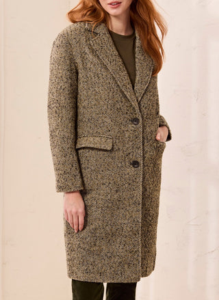 Saddle brown TRIBAL wool blend car coat with tailored relaxed fit for fall and winter