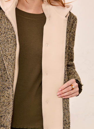 TRIBAL brown herringbone coat with hooded insert, women's outerwear worn two ways