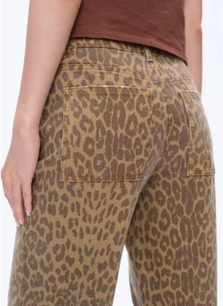 Back view of Mid Rise Leopard Straight jeans showing patch pockets and allover neutral leopard print