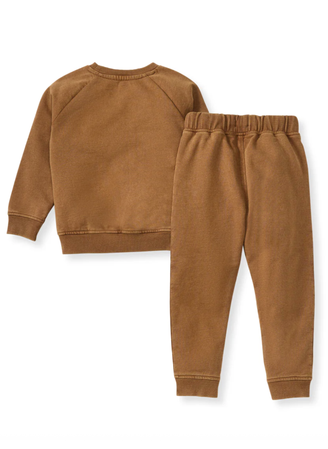 Brown sweatshirt and pants set on a white background