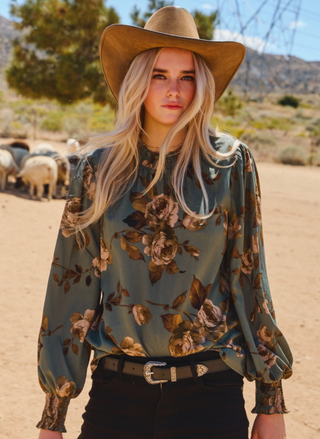 Southern Floral Smocked Neck Blouse