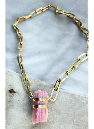 mola Watermelon Tourmaline Bronze Chain Necklace