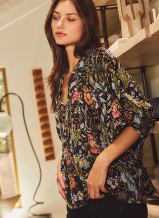 Bohemian Floral Peasant Blouse
