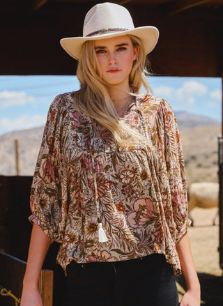Bohemian Floral Peasant Blouse