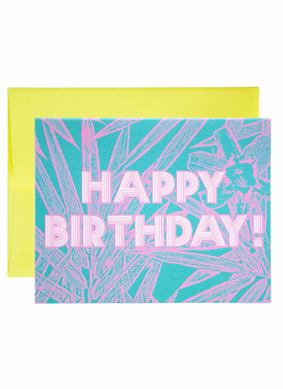 Bamboo Floral Teal Happy Birthday Card