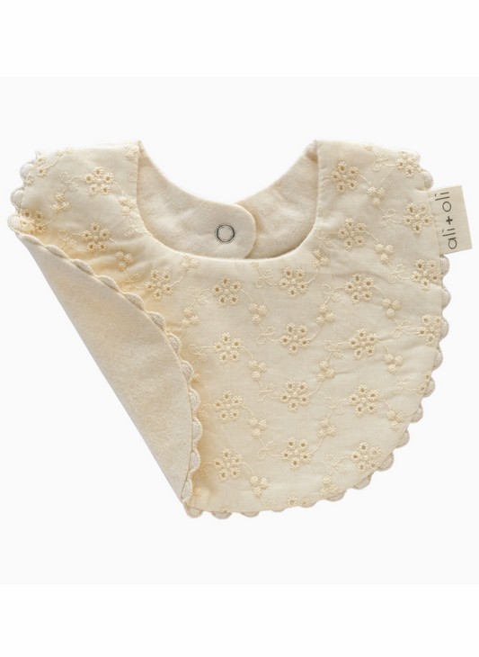 Cotton Baby Bib Double-Sided (Eyelet Flowers)