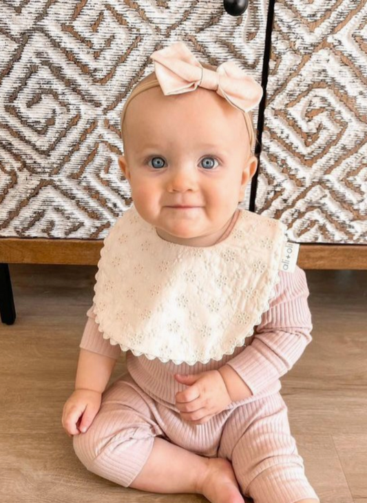 Cotton Baby Bib Double-Sided (Eyelet Flowers)