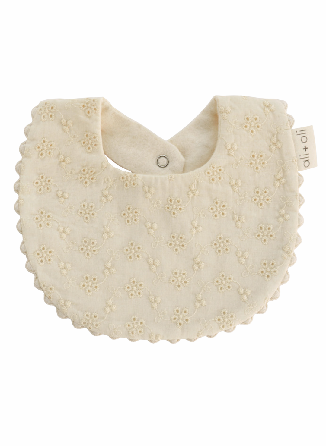 Cotton Baby Bib Double-Sided (Eyelet Flowers)