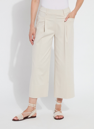 Lyssé Mirabelle Pleated Palazzo Pants in Bone – women’s wide-leg cropped trousers with front pleats, patch pockets, and gold button detail, available at August Boutique Ripon.