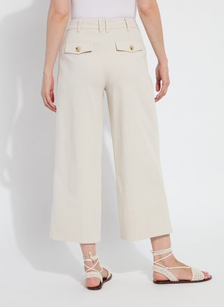 Lyssé Mirabelle Pleated Palazzo Pants in Bone – women’s wide-leg cropped trousers with front pleats, patch pockets, and gold button detail, available at August Boutique Ripon.