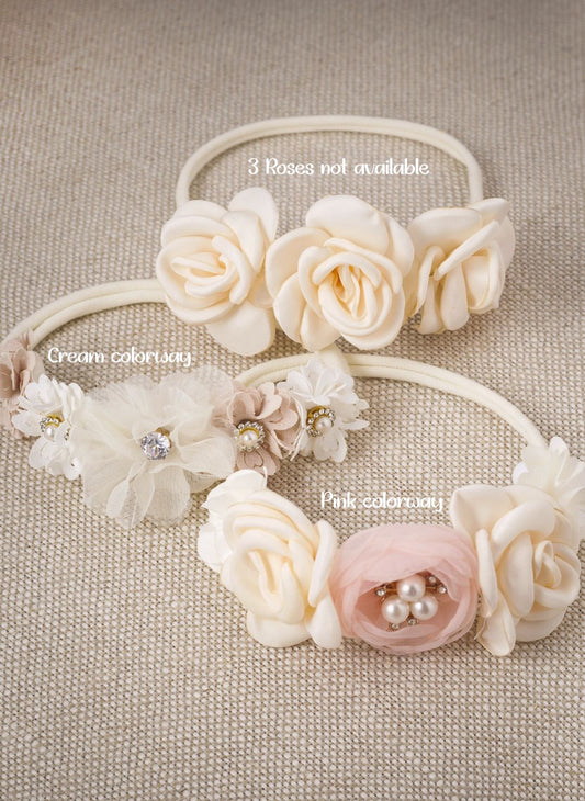 Girl's Headband with Faux Flowers & Pearls