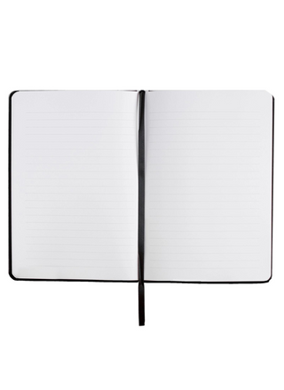 Inside view of hand lettered Dream Plan Do, Grey and Rose Gold Fabric Journal with lined paper and ribbon place holder.