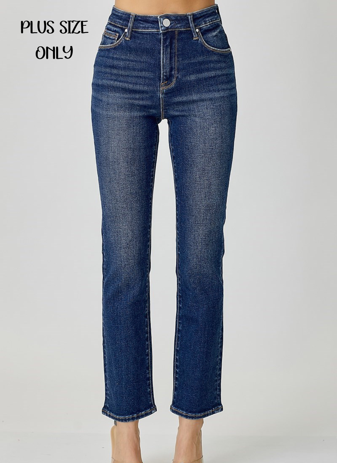 PLUS Mid Rise Ankle Straight Slim Denim