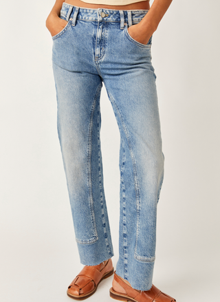 Front view of Free People We the Free Risk Taker Straight Jeans in light wash denim