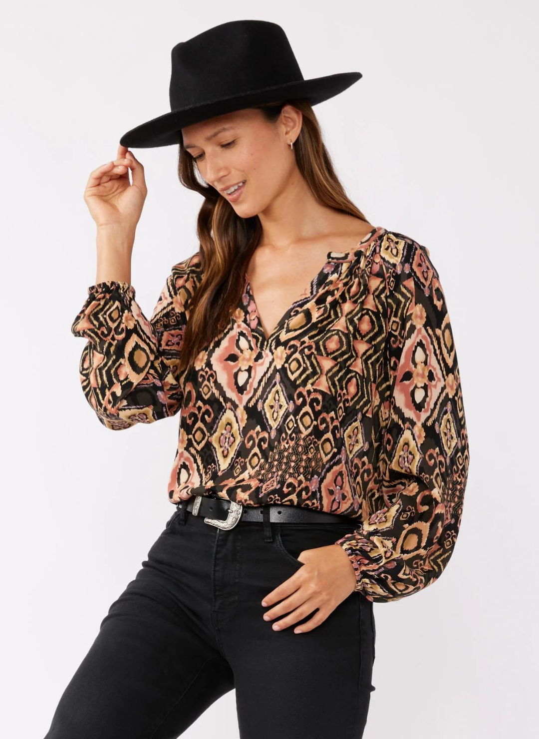 Lovestitch Arizona Ikat Long Sleeve Blouse