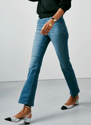 the model is in a flare denim that is Spanx material.