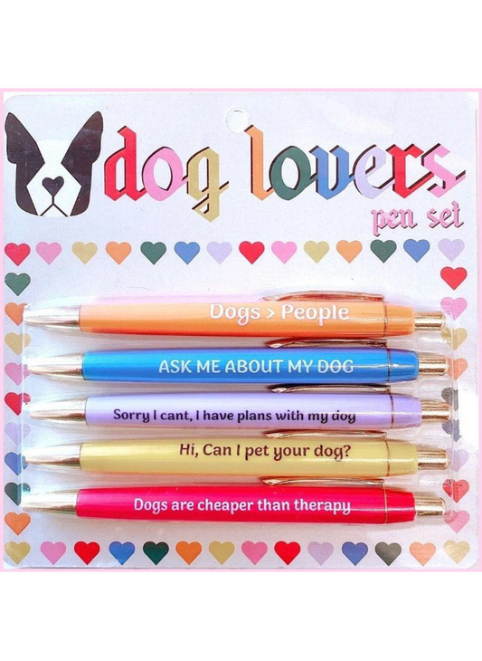 A 5 pack of pens with words of affirmation for dog lovers!